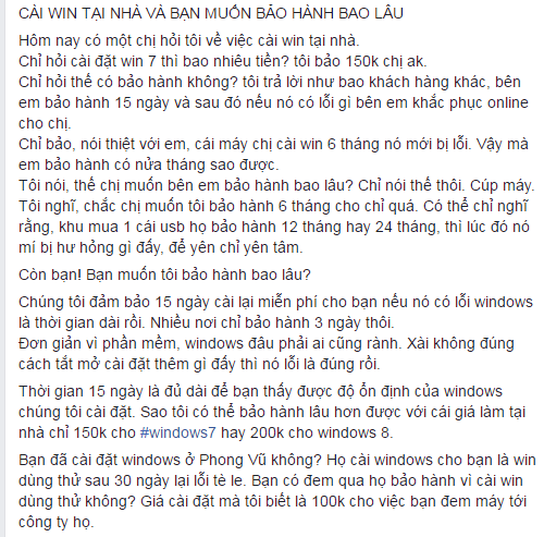 Bảo hành khi cài win tại nhà và trách nhiệm và một số vấn đề khách hàng cần quan tâm